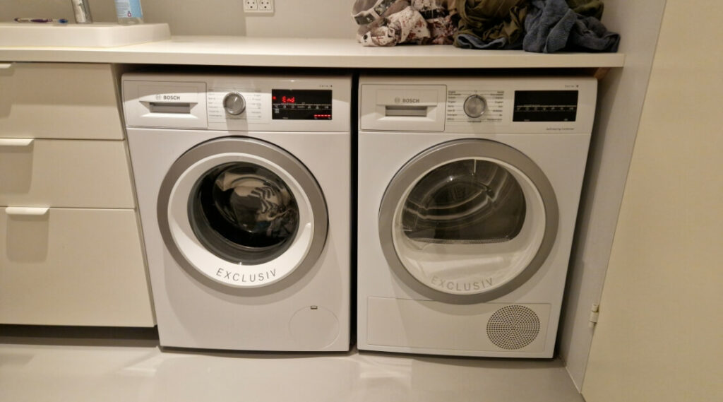 Bosch washing machine and Bosch dryer standing side by side